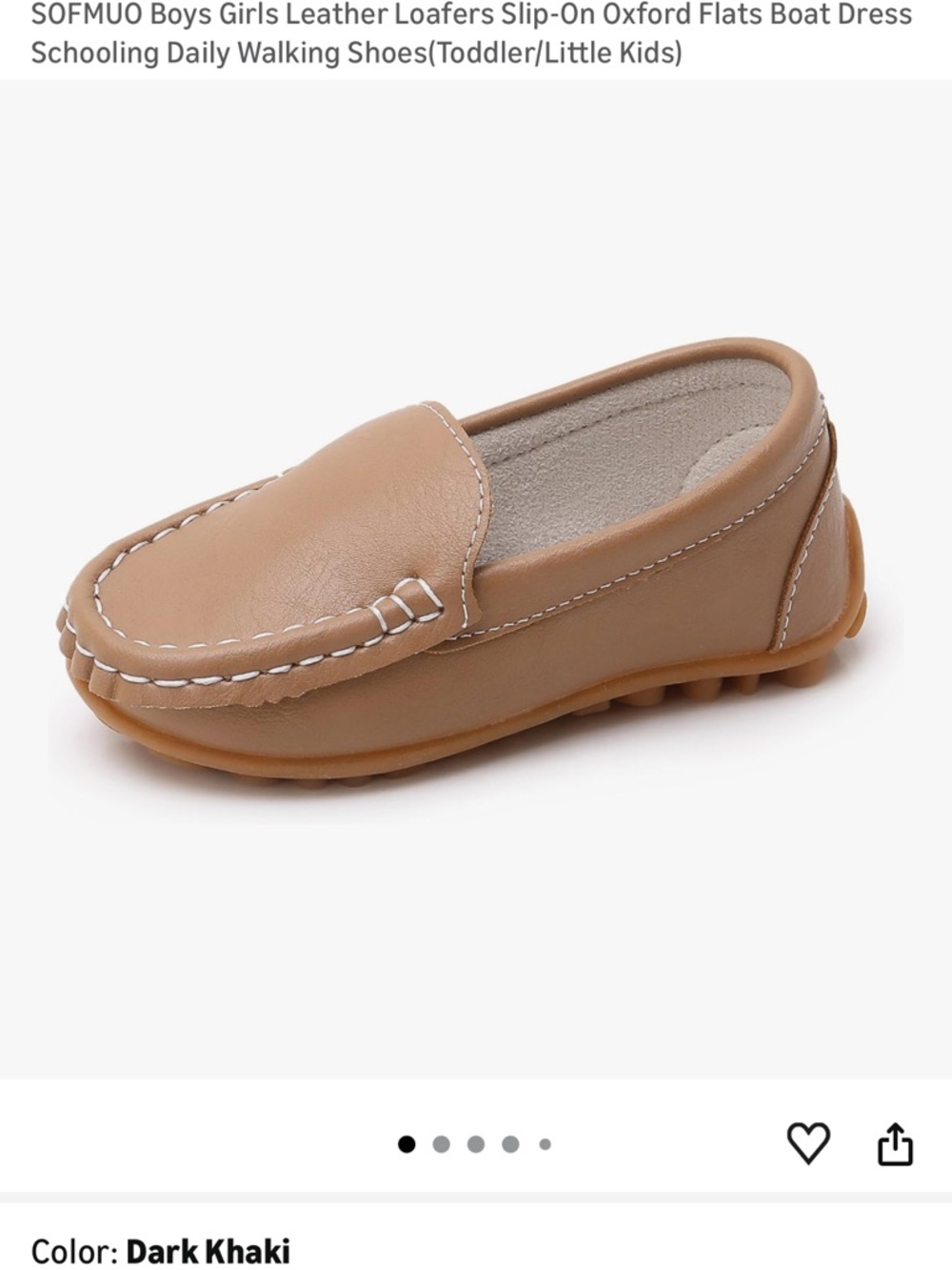 Kids Dark Khaki Slip-On Leather Loafers